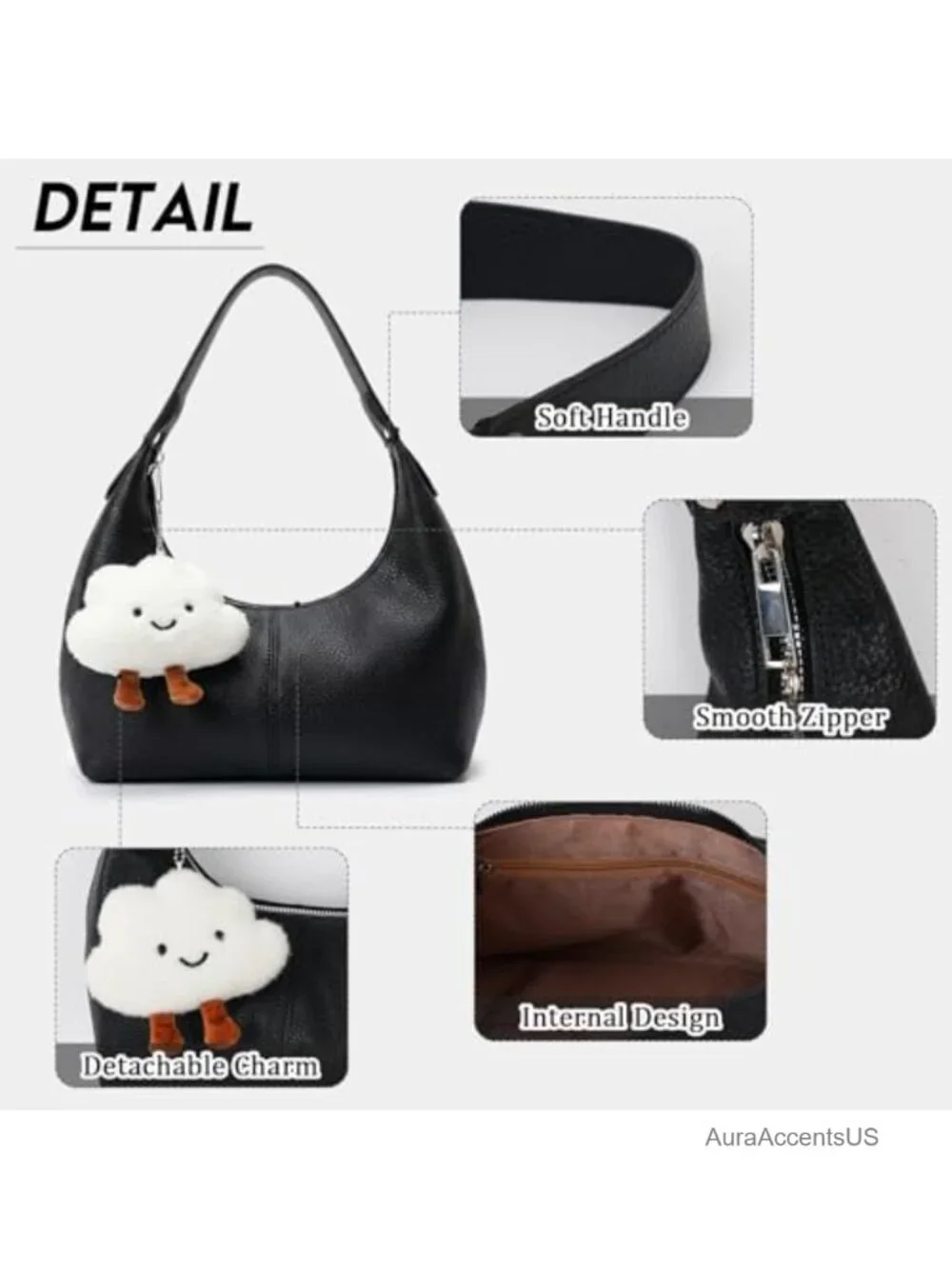 Slouchy Hobo Bag Women Soft Vegan Leather Shoulder Tote Crescent Shape
